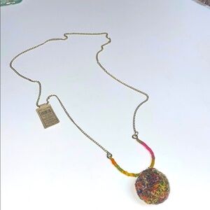 Creative Co-op Gold Necklace with Colorful Cotton Woven Pendant NWT